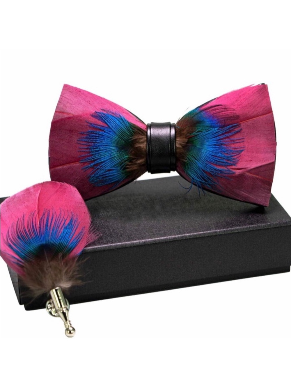 Pink Feather Bow Tie and Accessory Set